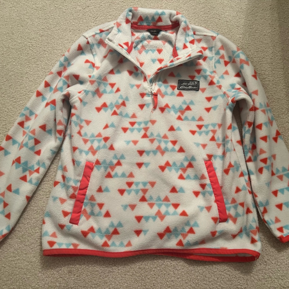 Eddie Bauer Red and Blue Triangle Fleece Pullover